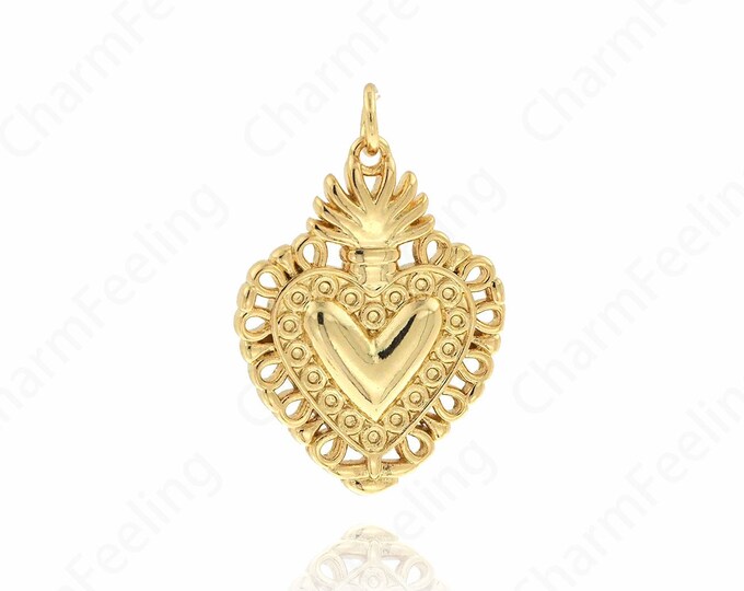 18K Gold Filled Love Charm,Love Necklace, Heart Charm, Micropavé CZ Heart Pendant, Gift for Her, DIY Jewelry Accessories,29x19.6x2.6mm