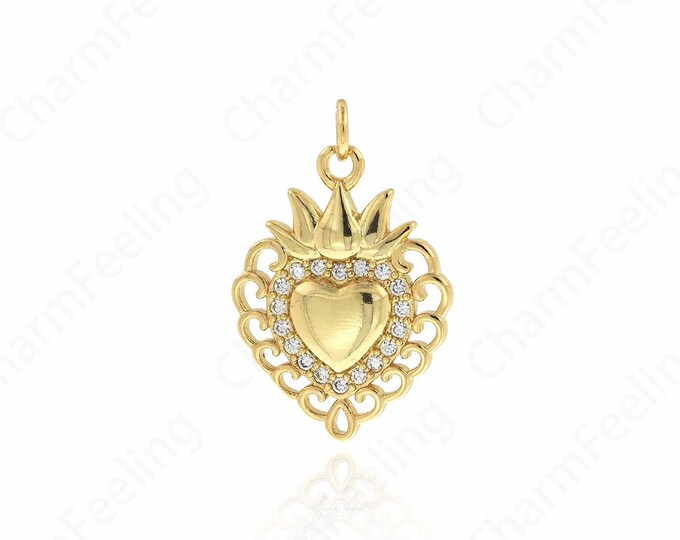 18K Gold Filled Love Charm,Love Necklace, Heart Charm, Micropavé CZ Heart Pendant, Gift for Her, DIY Jewelry Accessories,27x18.2x3mm