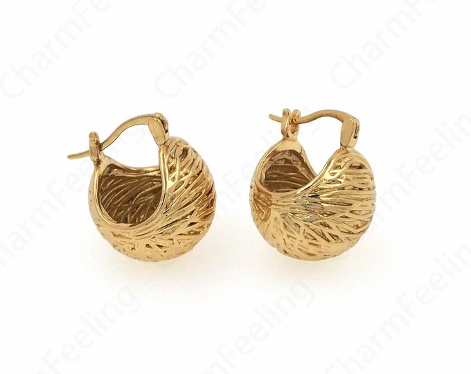 1 pair Diamond Cut Gold Hoops, 18K Gold Filled Basket Hoop Earrings, Gold Hoop Earrings, Medium Basket Dangle Hoops,20.5x17.5x17.5mm