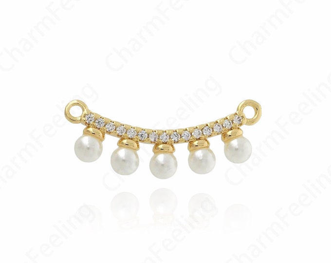 18K Gold Filled Bar Charm, Dainty FanPendant, Pearl Charm, Curved Charm, DIY Jewelry Supplies, 26.5x10x4mm