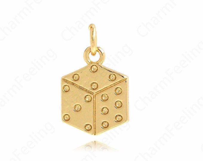 Dice Pendant, Polyhedron Pendant,18K Gold Filled Square Faceted Necklace, Metal Dice Necklace, Dice Charm 16.7x10.6x1.4mm