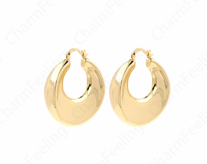 18K Gold Filled Bohemian Stud Earrings, Thick Gold Earrings, Gift for Her, Round Earrings, Drop Stud Earrings, 40.5x34.7x9.3mm