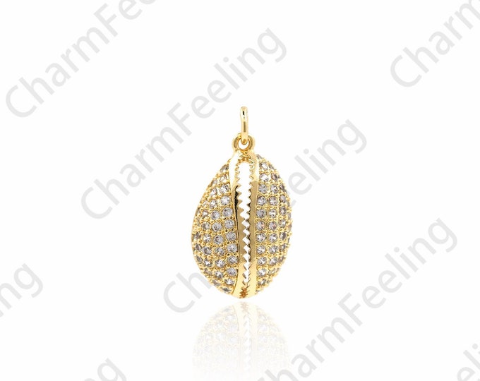Natural Shell Pendant, 18K Gold Filled Conch Necklace, Micropavé CZ Ocean Necklace,Shell Charm, DIY Jewelry Accessories, 23.6x12x5.5mm