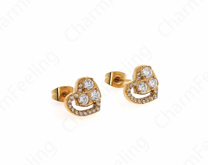 Dainty Love Earrings,18K Gold Filled Love Earrings, Heart-Shaped Earrings,Micropaved CZ Love Charm, A Gift For Her,10.5x9.5x2.5mm