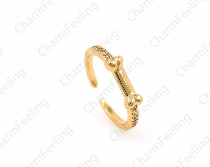 18K Gold Filled Delicate Bone Ring, Micropavé CZ Minimalist Thin Ring, Adjustable Ring, Stackable Ring, Golden Open Ring