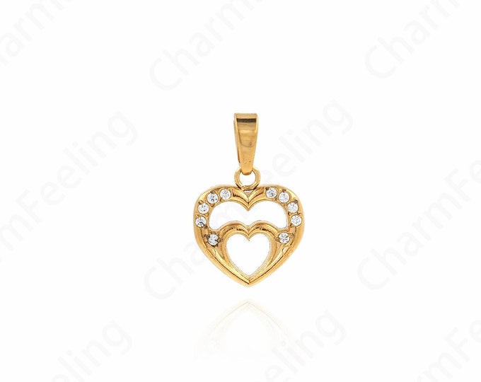 Dainty Heart Charm, 18K Gold Filled Heart Pendant, Love Necklace, Micropavé CZ Heart Necklace,DIY Jewelry Accessories 16x10.5x2mm