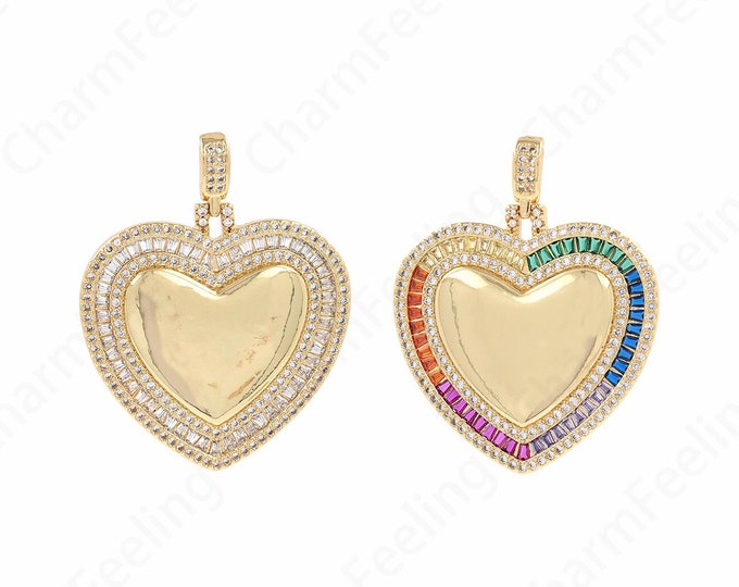 Micropavé CZ Love Necklace,Love Charm, 18K Gold Filled Heart Charm, Heart Pendant, DIY Jewelry Accessories, 40x32x3.5mm
