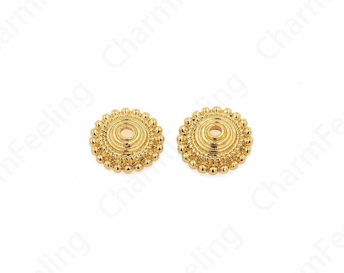 10 pcs Gear Bead Caps, 18K Gold Filled Bead Caps, Ball Bead Caps, Pearl Caps, DIY Bracelet Necklace Accessories,14.5x14.5x4mm