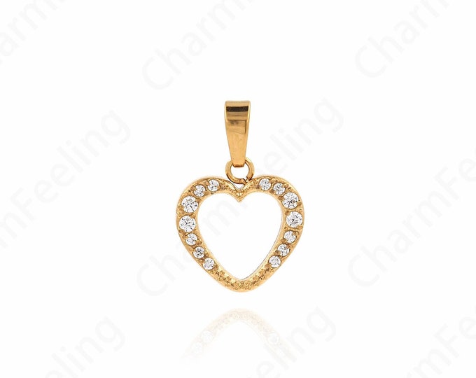 18K Gold Filled Heart Pendant, Love Necklace, Micropavé CZ Heart Necklace,Dainty Heart Charm, DIY Jewelry Accessories 16x11x1.8mm