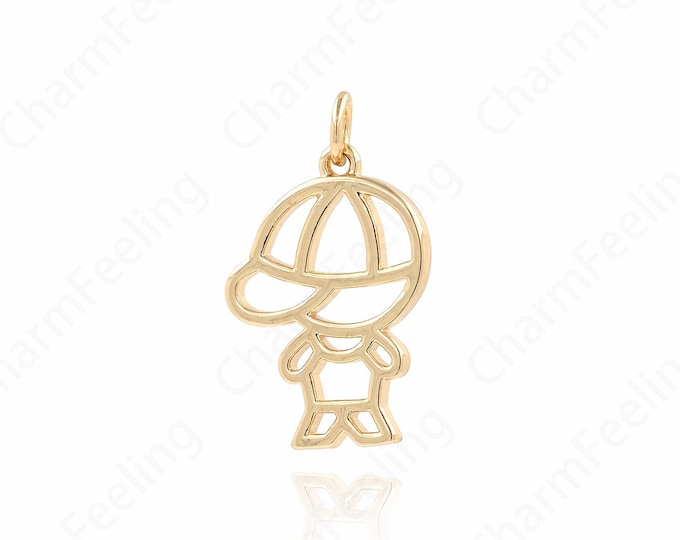 Boys Pendant, Micropavé CZ Kids Charm, Boys Necklace, 18K Gold Filled Boys Charm, DIY Jewelry Supplies, 24x15x2mm