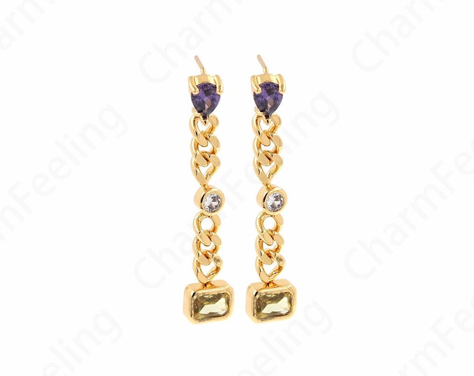 Bar Earrings,Drop Earrings, Boho Earrings,Micropavé CZ Fringe Earrings,18K Gold Filled Long Earrings, DIY Jewelry Supplies,45.5x8.6x16.5mm