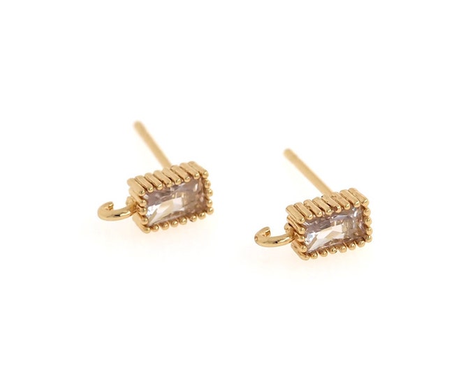 1 Pair,Micropavé CZ Exquisite Earrings, 18K Gold Filled Rectangular Rhinestone Earrings,Square Earrings Accessories, 9x4x3mm