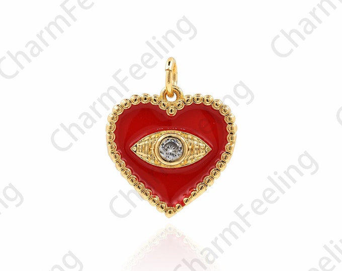 Enamel Charm,18K Gold Filled Eye Necklace,Micropavé CZ Heart-Shaped Eye Necklace,Eye Charm,DIY Jewelry Accessories, 20x16x2.5mm