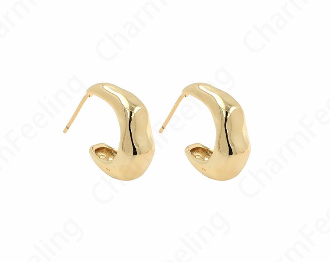 1 Pair  Crescent Earrings C-Shaped Earrings 18K Gold Filled Thick Earrings Moon EarringsDainty Earrings,Gift for Her,22x21.5x9.5mm