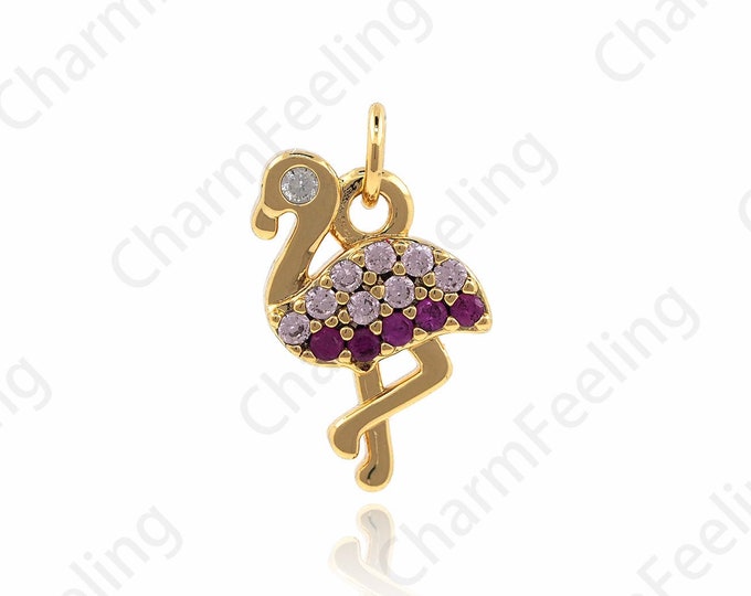 Crane  Ornaments Animal Necklace, Mandarin Duck Pendant, Micro Pave Bracelet, 18K Gold Filling Necklace, A Gift For Her 14.5x8x2.7mm