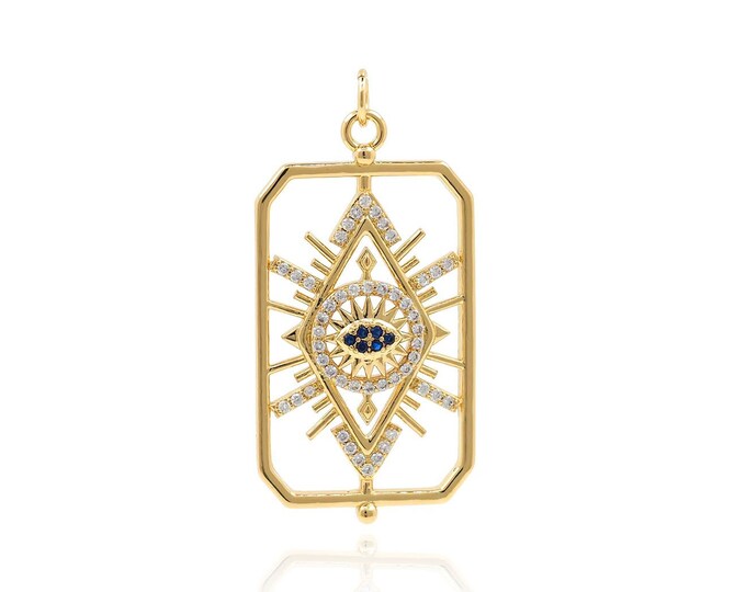 Square Eye Pendant, 18K Gold Filled Lucky Eye Charm, Micropavé CZ Eye Charm, DIY Jewelry Supplies, 39x19x4mm