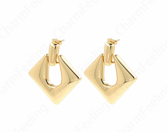 Square Earrings,Rectangular Earrings,18K Gold Filled Eectangular Earrings,Brass Gold-Plated Earrings,Earring Charm,44x42x3.8mm