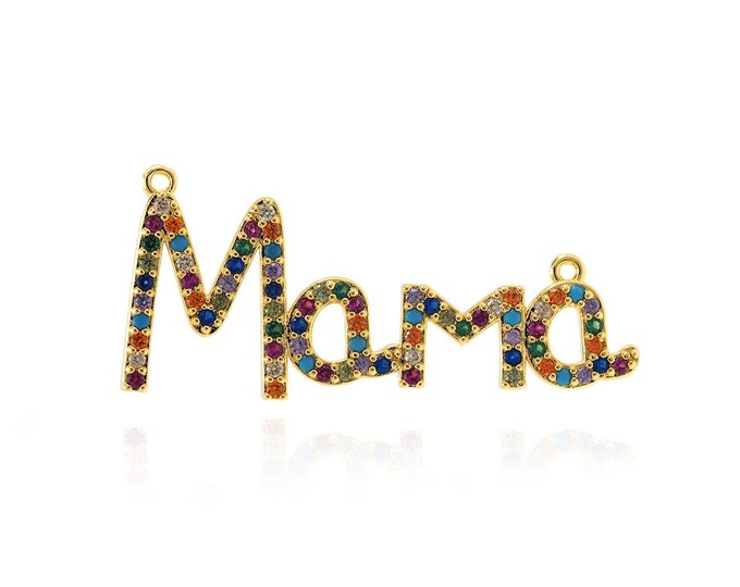 MAMA Necklace, 18K Gold Filled Long Necklace, Mama Long Pendant,Letter Pendant, Micropavé CZ MAMA Pendant, Gift For Mother 17x39x2mm