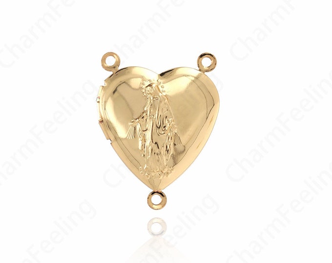 Virgin Photo Frame Charm, 18K Gold Filled Heart Box Pendant, Box Charm,Box Necklace, Love Charm, DIY Jewelry Supplies, 25x19.5x6mm