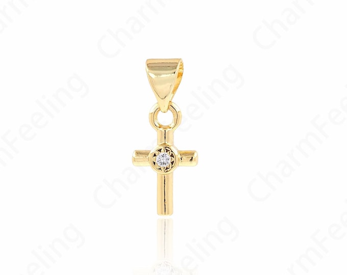 Christian Charm,Cross Charm,18K Gold Filled Cross Pendant,Micropavé CZ Cross Necklace,DIY Jewelry Accessories,17x7.4x2.5mm