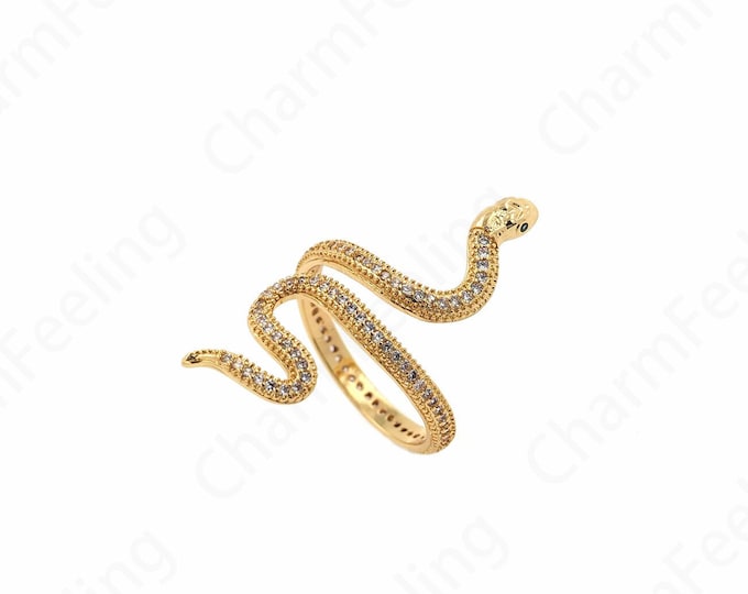 Micropavé CZ Crawling Ring, 18K Gold Filled Snake Ring, Adjustable Ring, Gold Open Ring, Daily Ring, Snake Jewelry, Snake Charm