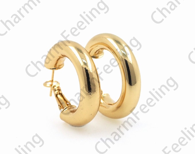 18K Gold Filled Thick Earrings, Round Earrings, Round Hollow Earrings, A Gift For Her, 1 Pair,30.5x6mm