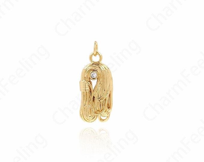 Rope Pendant, Fire Rope Charm, 18K Gold Filled Rope Charm, Micropavé CZ Knotted Necklace, DIY Jewelry Supplies, 26x10.5x4.5mm