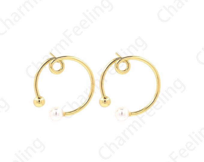 Fashion Earrings,Ring Pearl Earrings, 18K Gold Filled Pearl Earrings, Hoop Earrings, Cutout Earrings, DIY Jewelry Supplies, 25x27mm