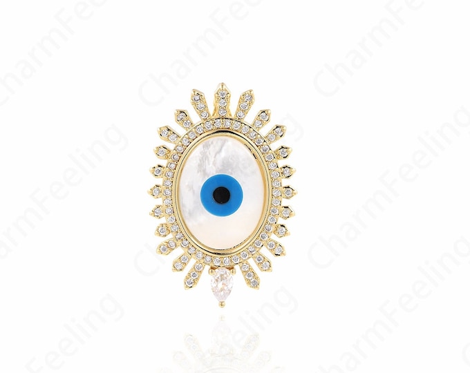 18K Gold Filled Lucky Eye Pendant, Oval Pendant, Eye Charm, Micropavé CZ Eye Necklace, DIY Jewelry Supplies, 38.5x25.5x5mm