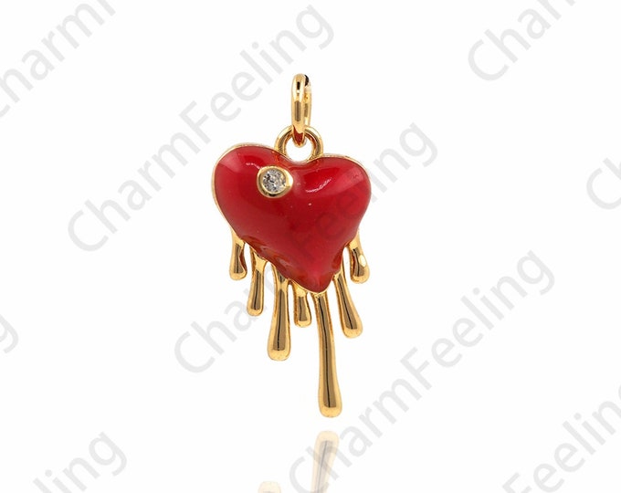 18K Gold Filled Heart-Shaped Enamel Pendant, Enamel Heart-Shaped Pendant Necklace, Heart-Shaped Charm, DIY Jewelry Accessories 19x8.5x3.5mm