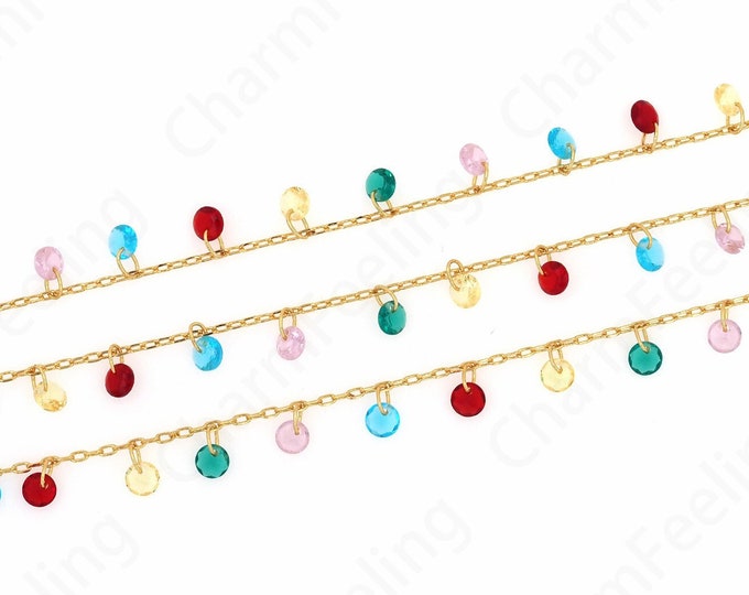 Zircon Chain, Gemstone Chain, Micropavé CZ Square Chain, 18K Gold Filled Beaded Chain, DIY Bracelet Necklace Supplies, 3.8x2mm