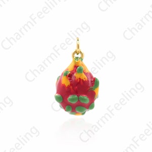 Dragon Fruit Pendant, 18K Gold Filled Enamel Fruit Pendant, Fruit Charm, Enamel Charm, Dragon Fruit Charm, Dragon Fruit Necklace, 17x10x10mm