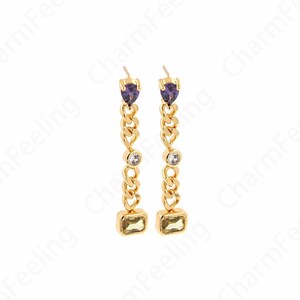 Bar Oorbellen, Drop Oorbellen, Boho Oorbellen, Micropavé CZ Fringe Oorbellen, 18K Gold Filled Lange Oorbellen, DIY Sieraden Benodigdheden, 45.5x8.6x16.5mm