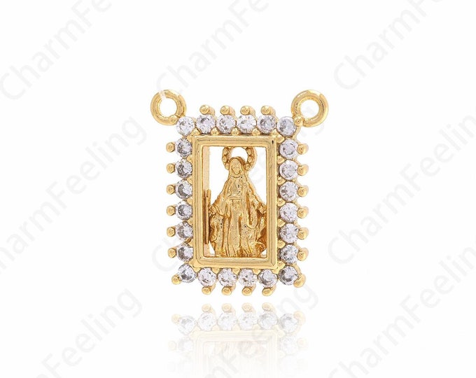 18K Gold Filled Square Pendant, Virgin Mary Necklace,Micropavé CZ Square Necklace,DIY Jewelry Accessories 18.7x16.5x3mm