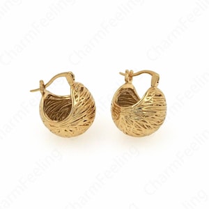 1 pair Diamond Cut Gold Hoops, 18K Gold Filled Basket Hoop Earrings, Gold Hoop Earrings, Medium Basket Dangle Hoops,20.5x17.5x17.5mm
