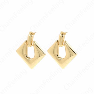 Square Earrings,Rectangular Earrings,18K Gold Filled Eectangular Earrings,Brass Gold-Plated Earrings,Earring Charm,44x42x3.8mm