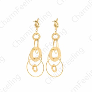 1 paio, orecchini delicati, orecchini rotondi cavi riempiti in oro 18 carati, orecchini con nappa, ciondolo nappa, orecchini a cerchio, orecchini a cerchio grande, 74x25mm