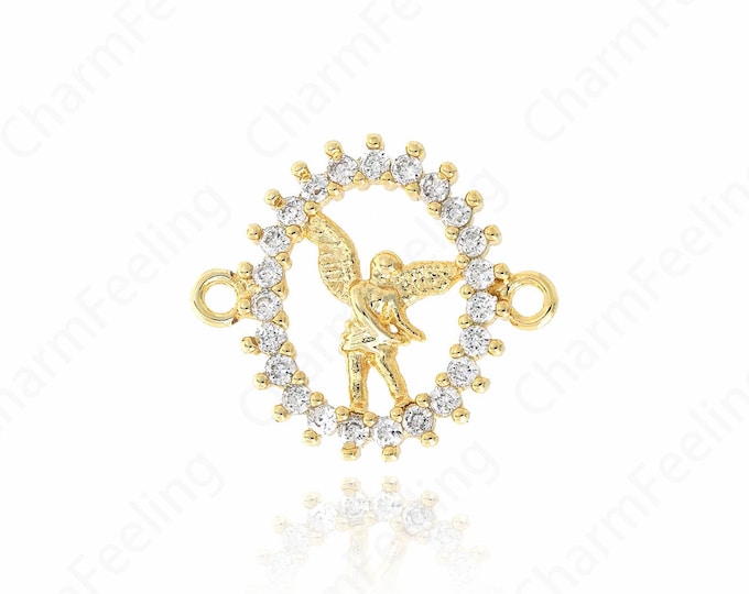 Micropavé CZ Cupid Connector, 18K Gold Filled Oval Connector, Cupid Connector, Cupid Charm, DIY Jewelry Supplies, 18x20x2.2mm