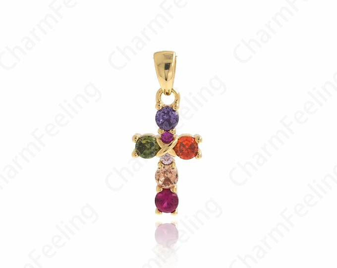 Christian Charm,18K Gold Filled Cross Pendant,Micropavé CZ Cross Necklace,Cross Charm,DIY Jewelry Accessories,21x9x2.8mm