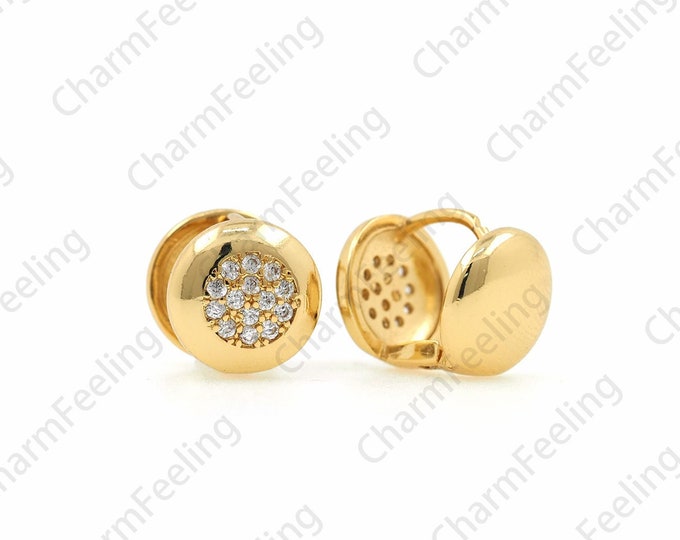 1 Pair, 18K Gold Filled Round Earrings, Micropavé CZ Simple Round Earrings, Bone Clip Earrings, Round Earrings, 10x11x10mm