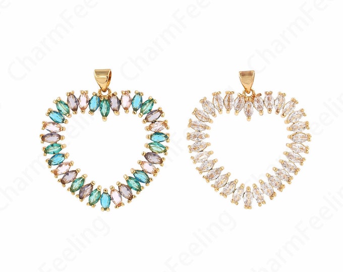 Hollow Charm, Heart Necklace, 18K Gold Filled Hollow Heart Pendant, Heart Charm,DIY Jewelry Making Accessories 34.5x32x4mm