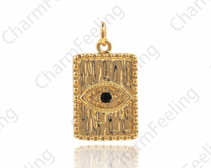 18K Gold Filled Eye Pendant, Micropavé CZ Square Magic Eye Pendant, Lucky Eye Pendant, Eye Charm 23x13x2.2mm