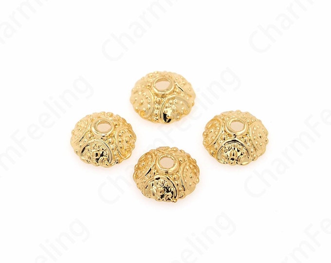 10 pcs Spacer Jewelry, Alloy Bead Caps,Flower Caps,18K Gold Filled Flower Bead Caps,Pearl Caps,Brass Caps, DIY Gold Jewelry Making,10x3.8mm