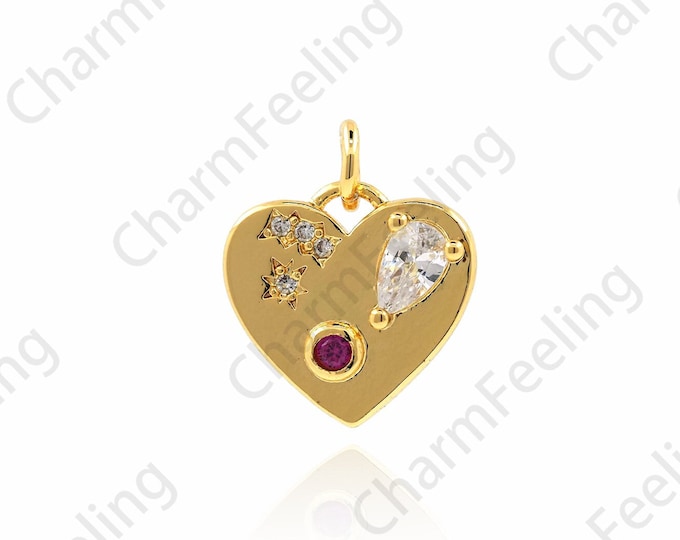 18K Gold Filled Heart Pendant, Micro-pavé CZ Love Necklace, Heart-Shaped Charm, Love Charm, DIY Jewelry Accessories, 15x12.5x2.5mm