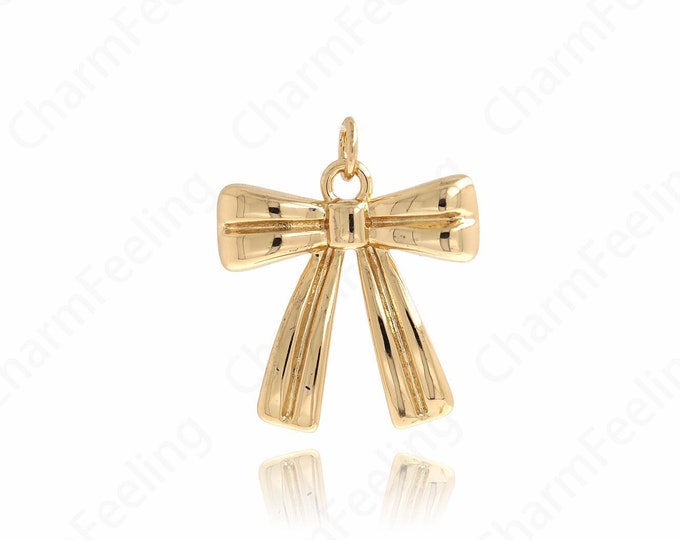 Gold Bow Necklace, Bow Pendant,Dainty Knot Charm, 18K Gold Filled Bow Charm, DIY Jewelry Supplies, 23x20.5x4mm