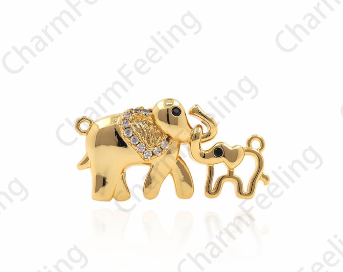 Micro-Pave Elephant Pendant, Exquisite Two-Hole Elephant Necklace, Gift For Mother, DIY Jewelry Making Accessories 25×12.5×3.8mm 1pcs