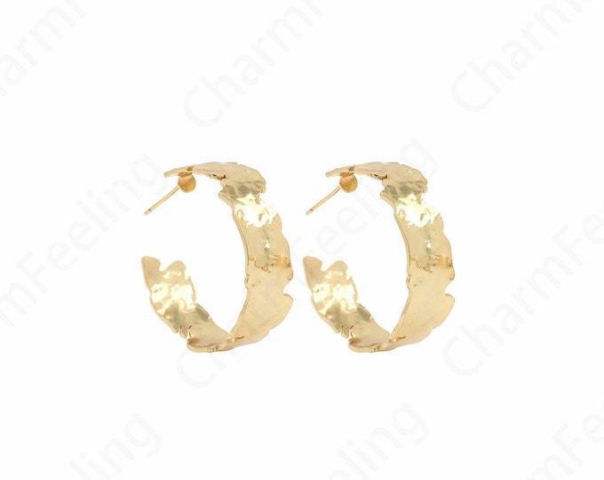 1 Pair 18K Gold Filled Hoop,Hammered Earrings,Thick Earrings,Simple Earrings, Twist Earrings,Perfect Gift for Her and Girls,29.5x29x7mm