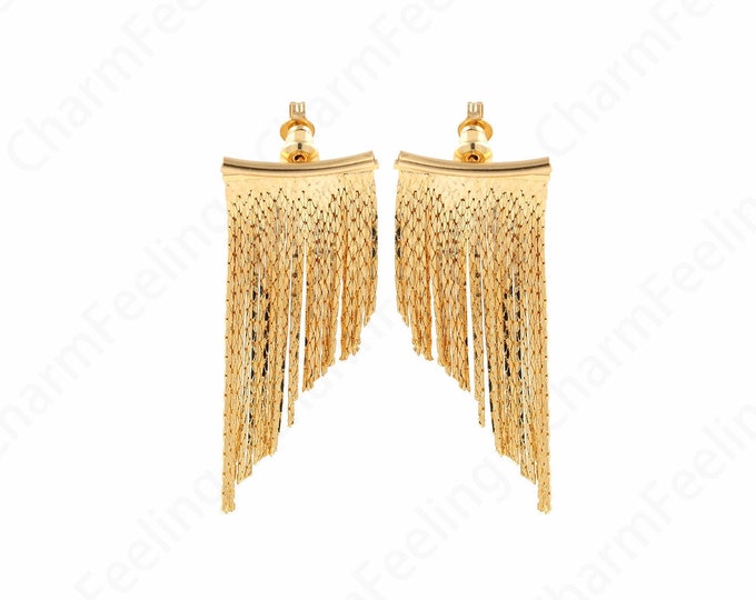 Tassel Earrings,Micropavé CZ Fringe Earrings, Boho Earrings, 18K Gold Filled Chain Earrings, Bar Earrings,Drop Earrings,46x20x5mm