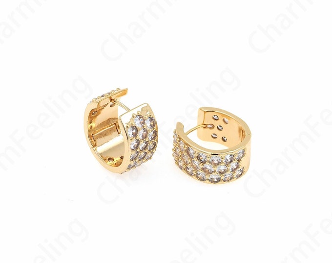 18K Gold Filled Round Earrings,Thick Earrings,Gift for Her, Fashion Earrings,Micropave CZ Gold Earrings,23.5x21.5x11.5mm
