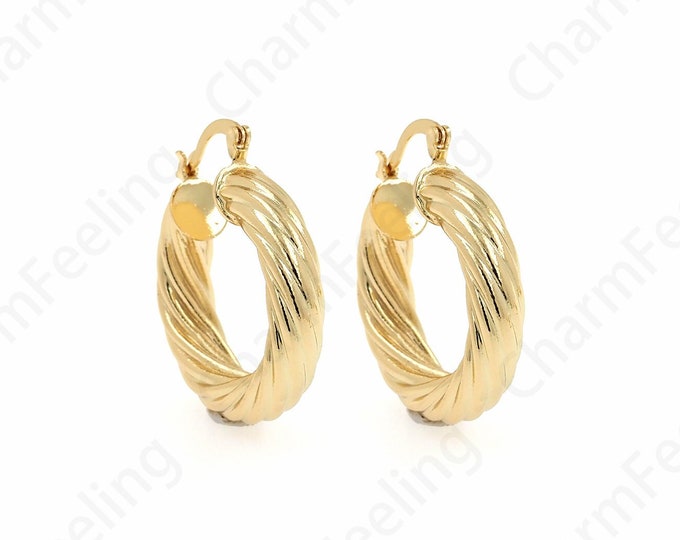 Boho Round Earrings, Hollow Earrings, 18K Gold Filled Round Twist Earrings, Twist Earrings, Earring Charm, 35.5x30x6.8mm